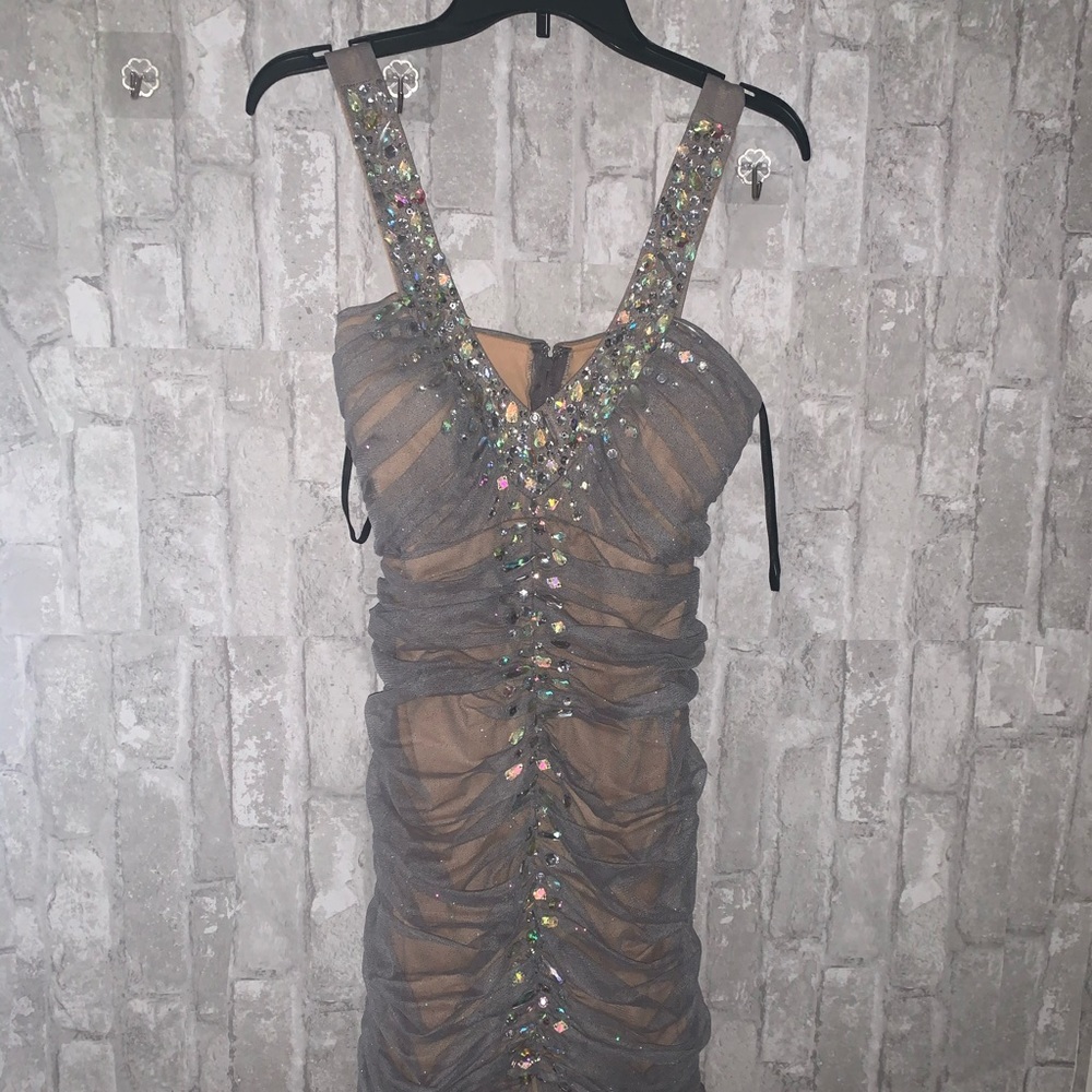 Gray rhinestoned mermaid prom dress💕